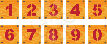 Illustration of a set of wooden signs with numbers