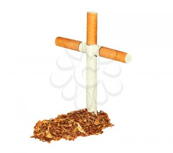 Symbolic grave of tobacco and a cross of cigarettes
