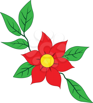 Illustration of a twig with a large red flower isolated on a white background