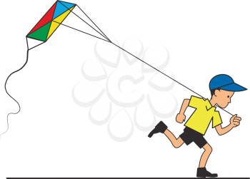 Illustration of a running boy with a flying kite