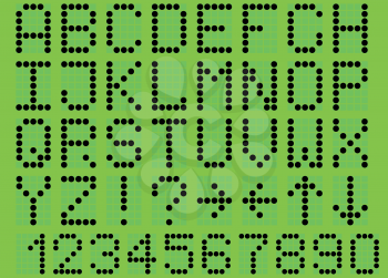 Illustration uppercase alphabet digital LCD indicator on a green background