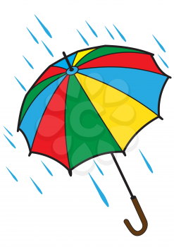 Illustration of an bright coloruful open umbrella with drops isolated on a white background