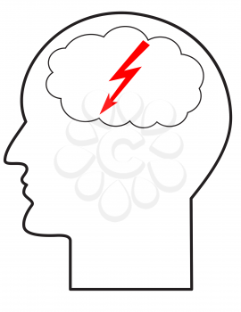Illustration of the contour of a human head with lightning symbol