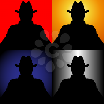 Illustration of a set of silhouettes of the unknown in a hat