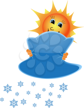 Illustration of a sun clutching a snow cloud