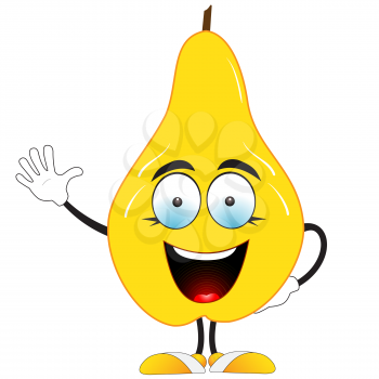 Illustration of a yellow pear says hello on a white background