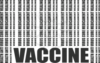 Vaccine text and bar code from relative words. Abstract drug barcode label