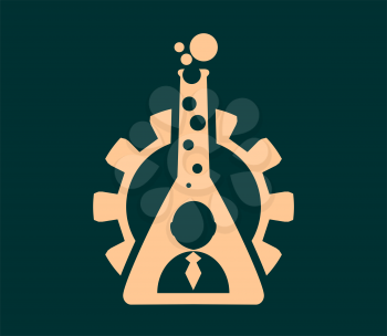Business model metaphor. Gear and business icon in laboratory glass. Business chemistry