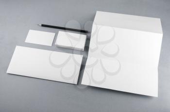Blank stationery set on gray background. Template for branding identity. For design presentations and portfolios.