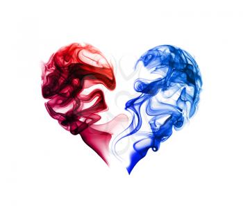 Abstract red and blue heart of the smoke on a white background.