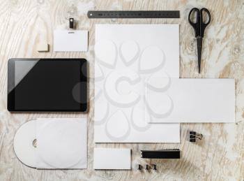 Blank stationery and ID template. Mock-up for branding identity for designers. Top view.
