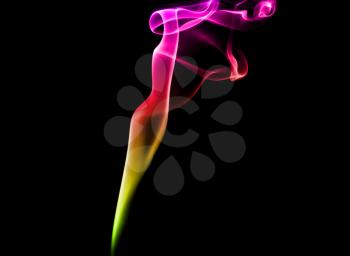 Abstract yellow red and purple smoke on a dark background.