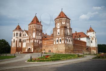 Mir, Belarus - August 04, 2016: Ancient medieval castle with towers in Mir, Belarus. UNESCO World Heritage