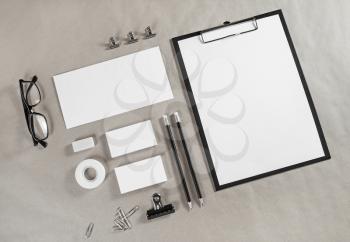 Blank corporate stationery mockup. Brand ID elements on craft paper background.