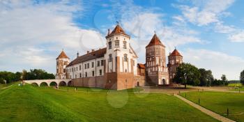 Mir, Belarus - August 04, 2016: View on Castle Mir in Republic of Belarus at daytime. UNESCO World Heritage. Panoramic view.