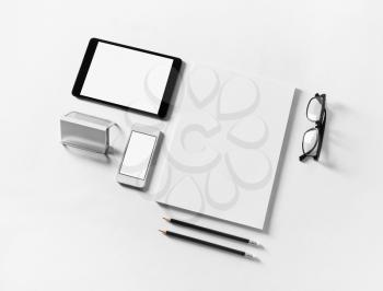 Brand identity template. Photo of blank corporate stationery set on paper background.