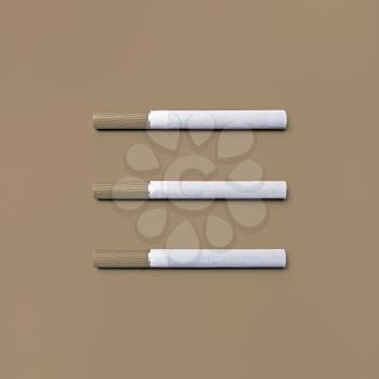 Photo of three cigarettes. Top view. Flat lay.