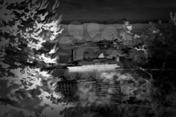 View on Oslo from the hill city dark illustration background hd