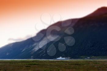Lonely Norway ship in fjords postcard background hd