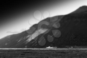 Norway black and white ship near mountains background hd