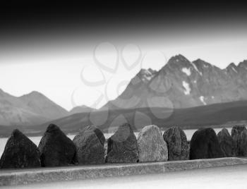 Norway road stones border with mountains background hd