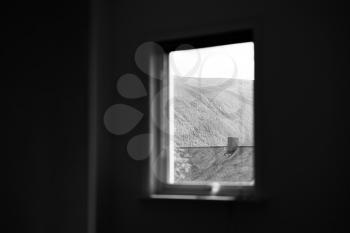 View from black and white window backdrop hd