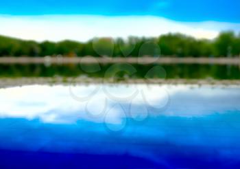 Horizontal forest reflection on street pool bokeh background