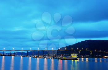 Norway night bridge with lights background hd