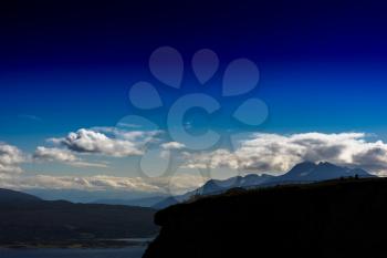 Silhouette of Norway mountain landscape background hd
