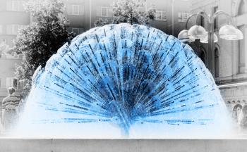 Blue fountain in Oslo on black and white background hd