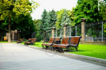 Horizontal city park benches background hd