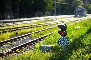 Railroad semaphore with diagonal railway background hd