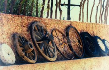 Horizontal vintage history of wheels film scan background backdrop