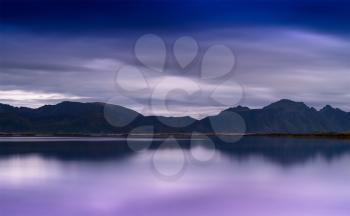 Horizontal Norway mountains landscape with reflections background