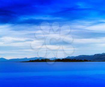 Horizontal vivid Norway island landscape background backdrop
