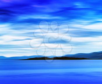 Horizontal vivid vibrant blue Norway island landscape motion abstraction background backdrop