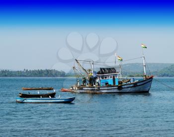 Horizontal vivid indian ships and boats background backdrop