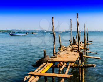 Horizontal vivid brokeh indian quay pier background backdrop