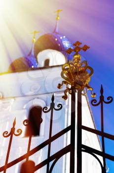 Vertical orthodox church gate design element with light leak backdrop