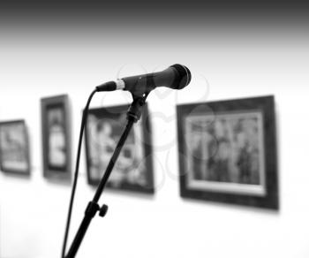 Microphone on stand in museum background hd