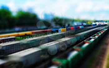 Horizontal toy train vivid perspective motion abstraction
