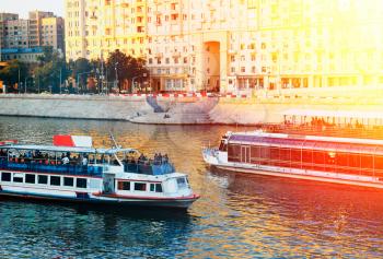 Moscow city river navigation background