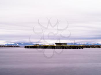 Horizontal dramatic Norway northern pier quay cloudscape background backdrop