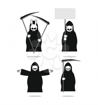 Set of animal deaths: rabbit and cat. Bear and  pig. Bestial  Grim Reaper. Icons for Halloween.
