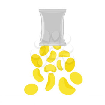 Pack of chips. Open packaging. Potato chips are falling. Packaging template for chips. Vektor illustration
