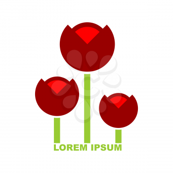 Three red Tulip logo. Emblem for flower shop. Vector stylized flowers.
