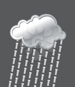 Rain of bolts. Metal, iron cloud. Precipitation of  screws. Vector illustration.
