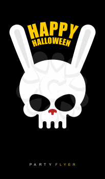 Happy Halloween. Rabbit skull on  black background. Party flyer. Vector illustration invitation to  feast.

