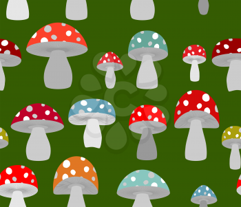 Toxic Amanita mushrooms seamless background. Mushrooms seamless pattern. Retro fabric ornament.
