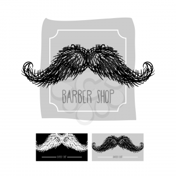 Barber Shop logo. Emblem with a mustache. Vector illustration set of business cards for hairdressers.